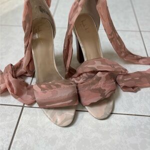 Nicole Miller Atelier silk Camouflage Heels with Wraparound Straps
